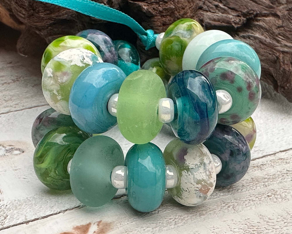 blue green lampwork beads