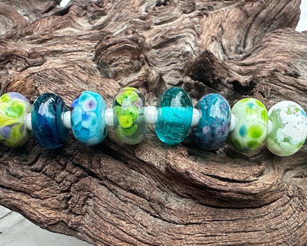 blue green lampwork beads