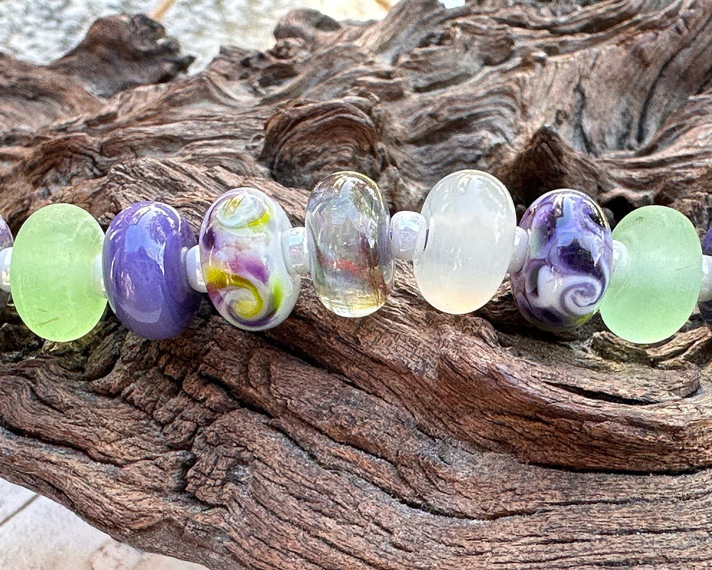 purple green lampwork beads