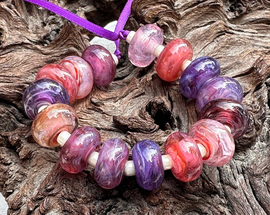 pink purple lampwork beads