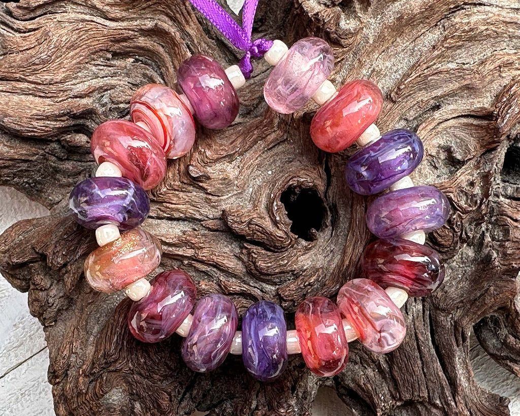 pink purple lampwork beads