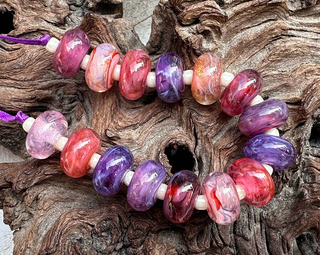 pink purple lampwork beads