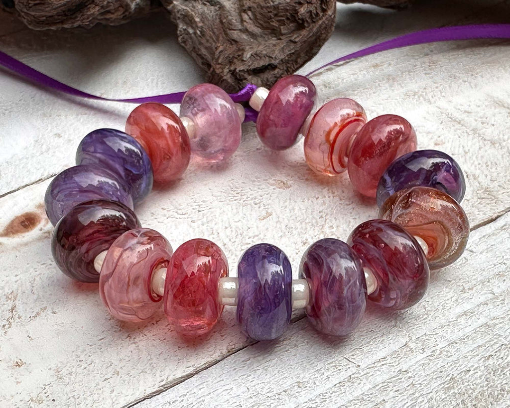 pink purple lampwork beads