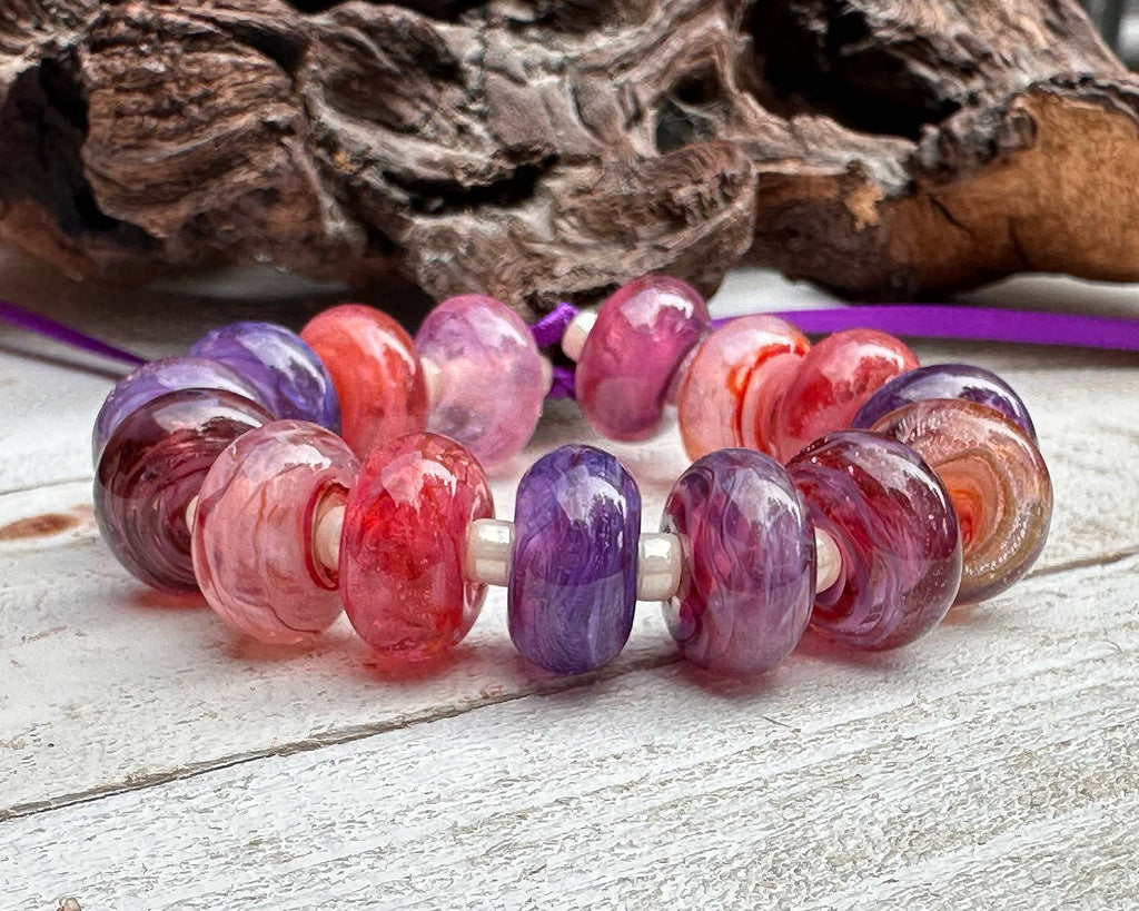 pink purple lampwork beads