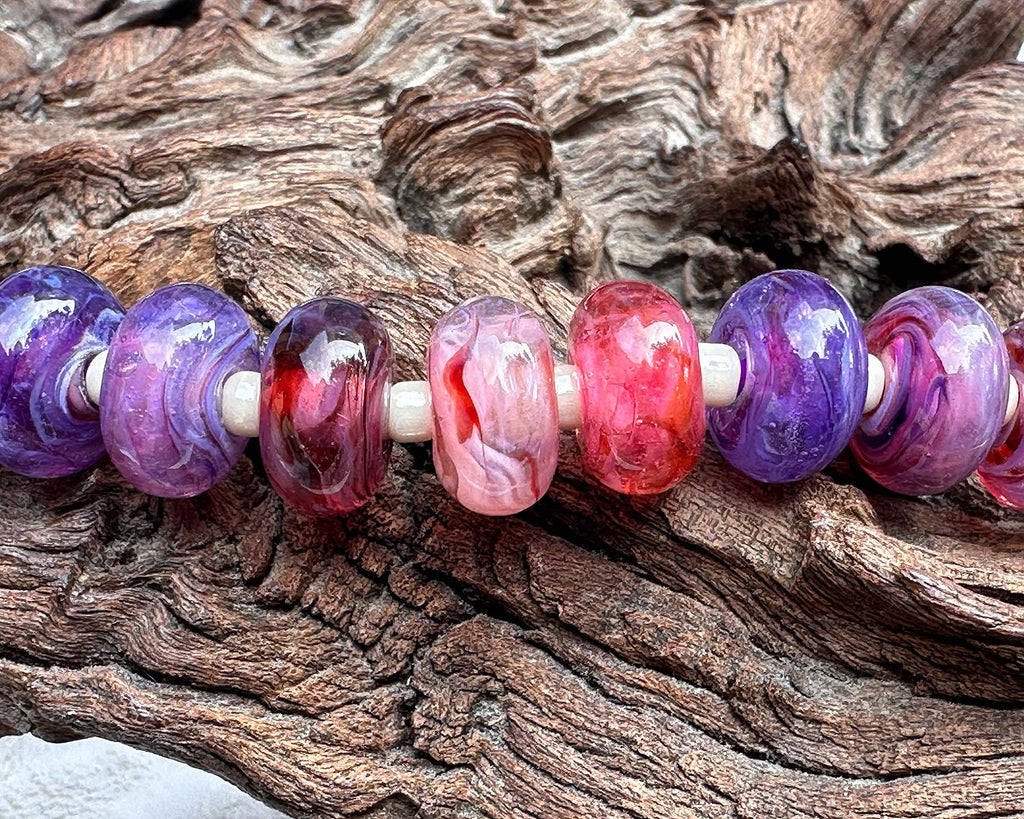 pink purple lampwork beads