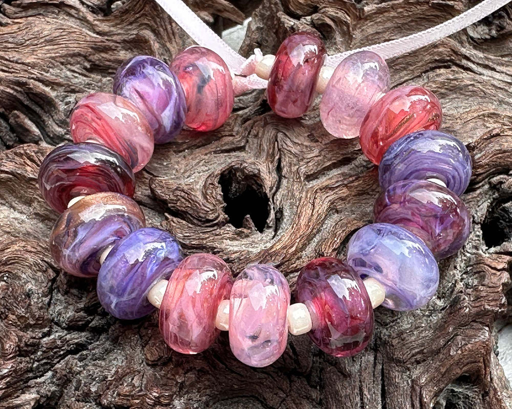 pink purple lampwork beads