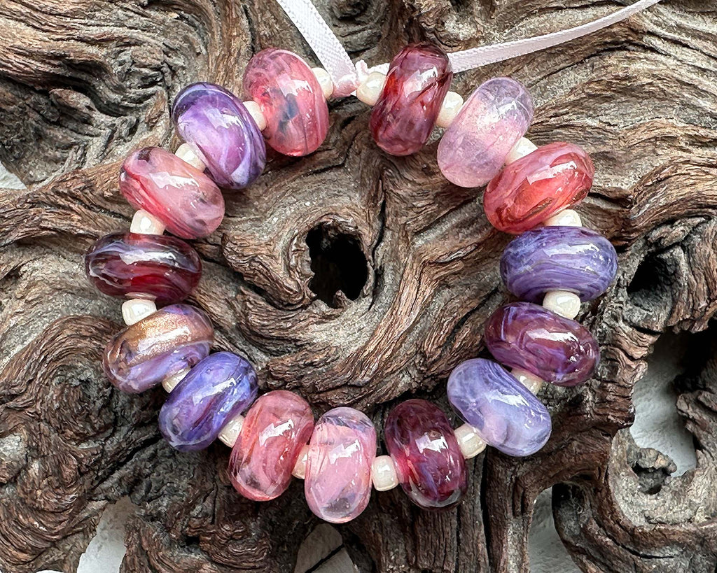 pink purple lampwork beads