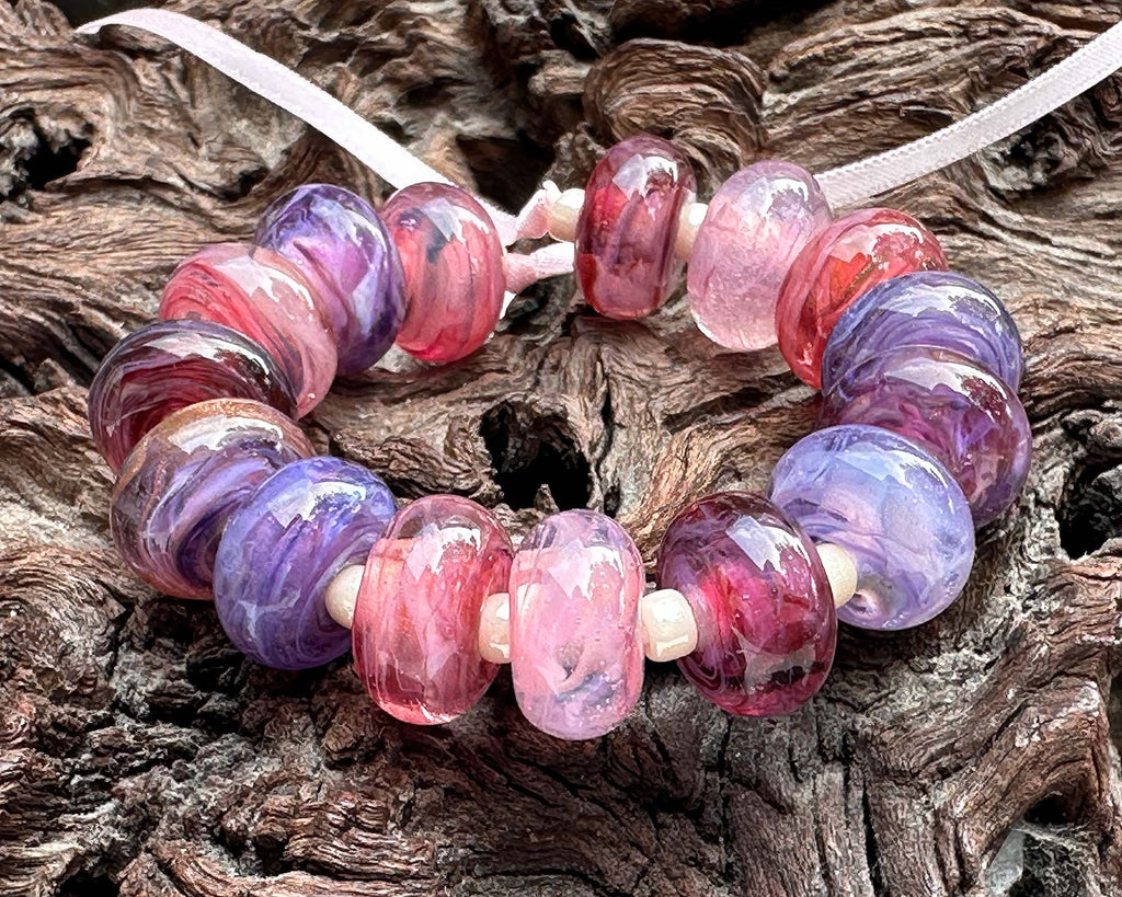 pink purple lampwork beads