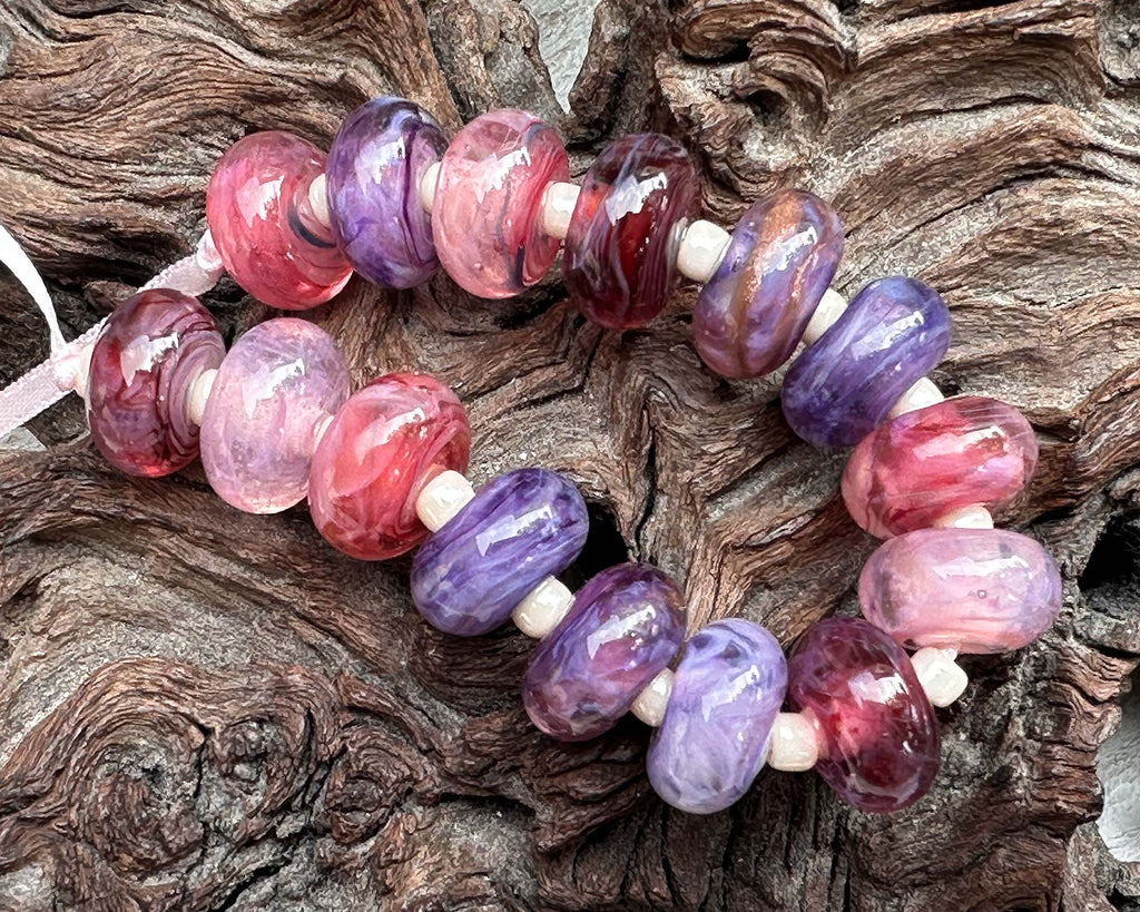 pink purple lampwork beads