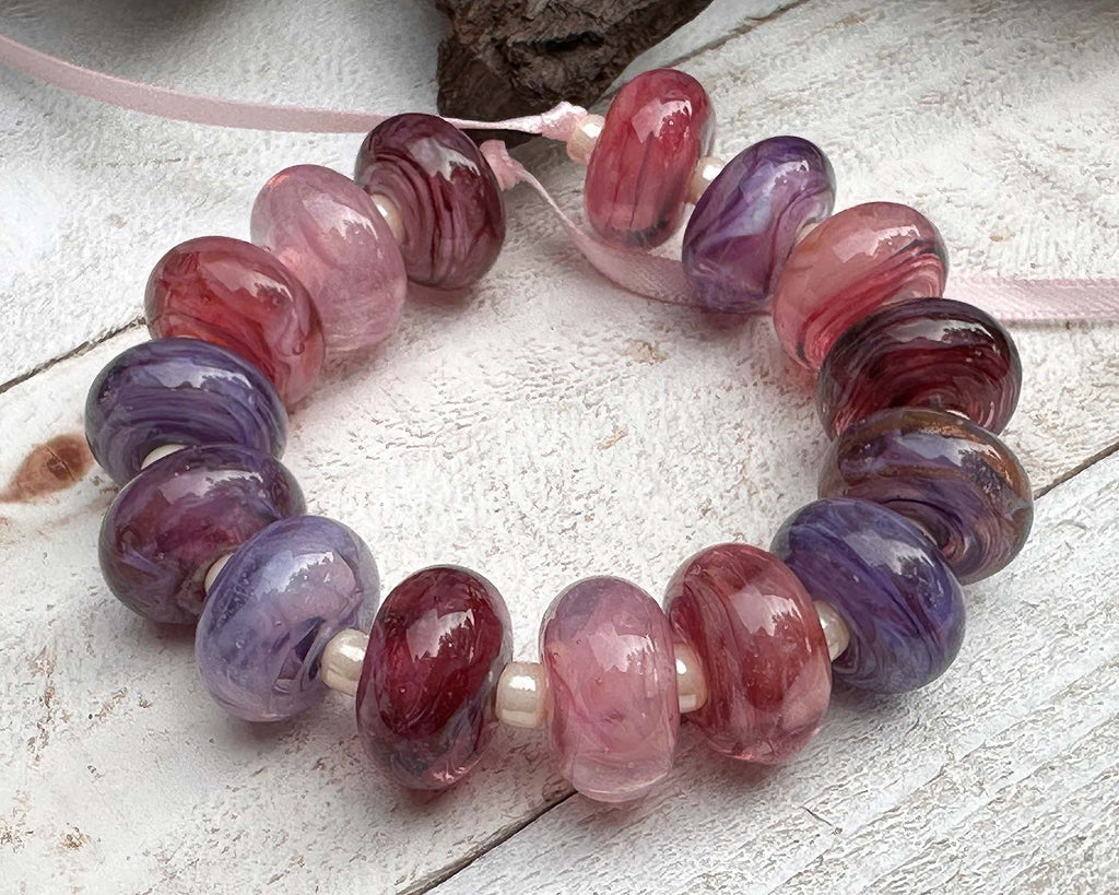 pink purple lampwork beads