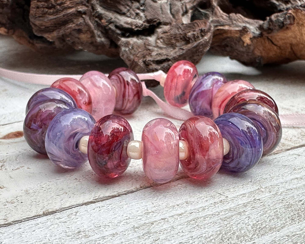 pink purple lampwork beads