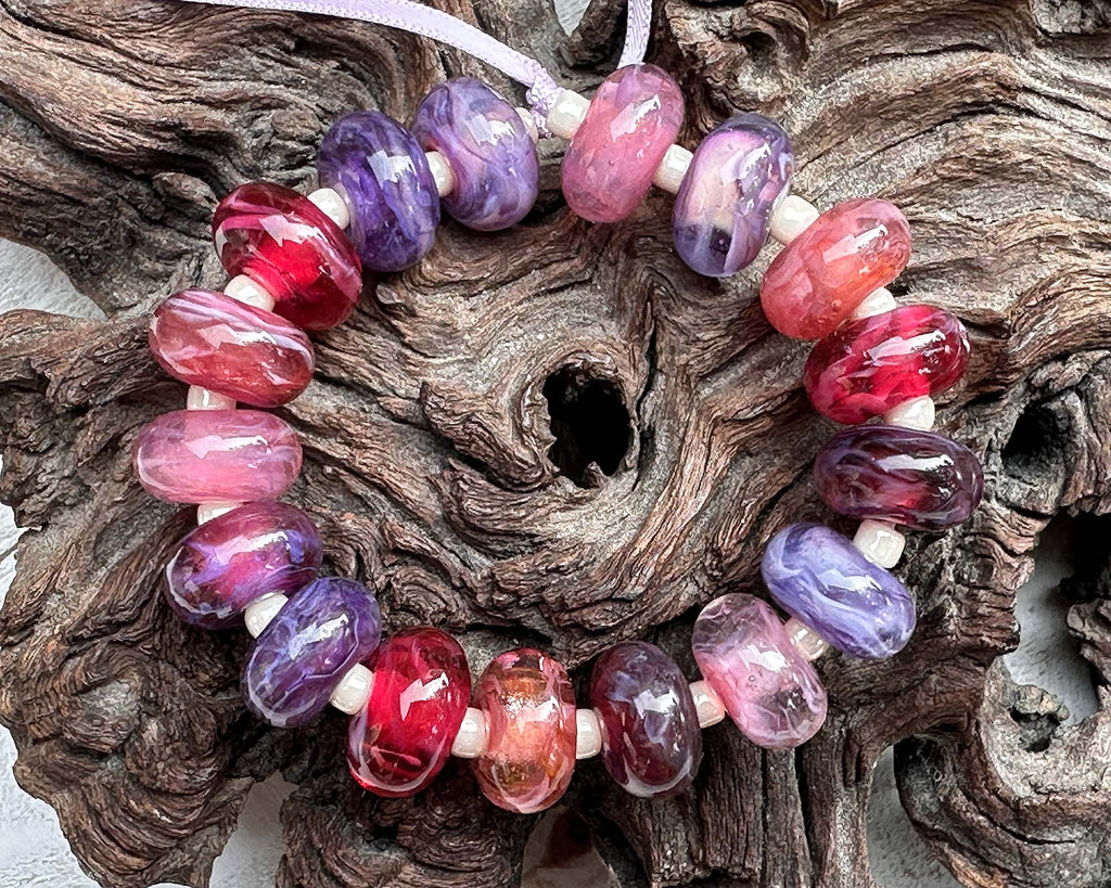 pink purple lampwork beads