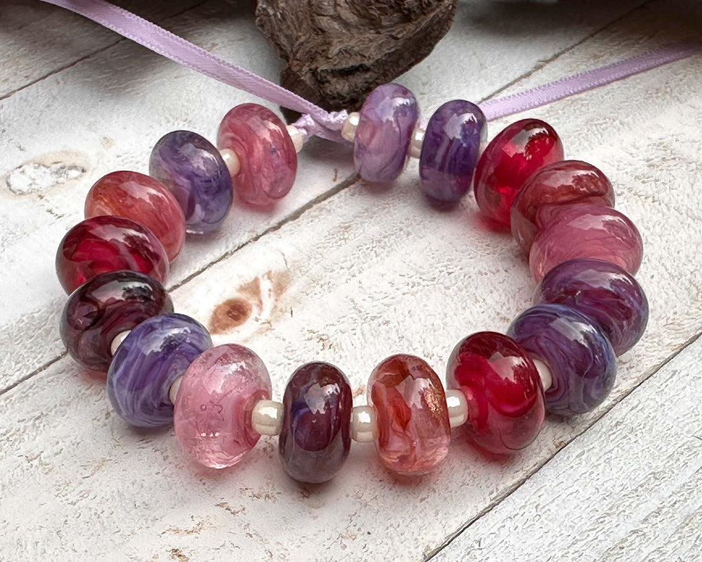 pink purple lampwork beads