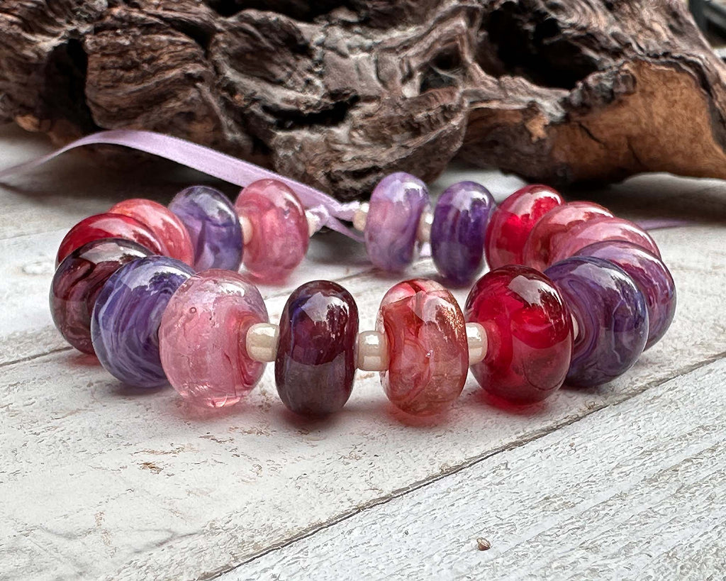 pink purple lampwork beads