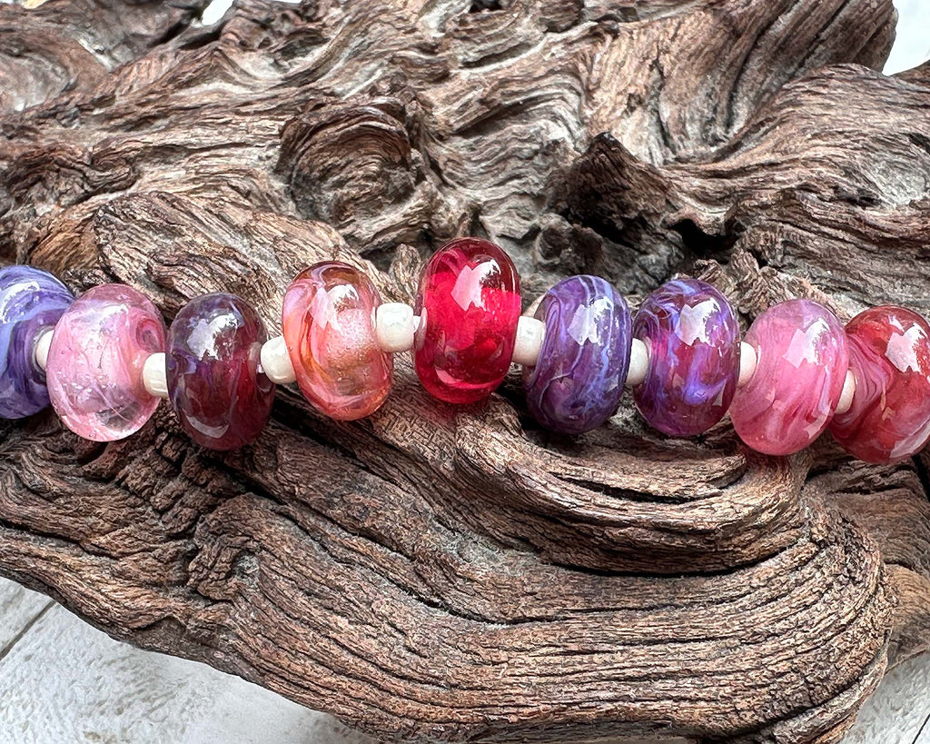 pink purple lampwork beads