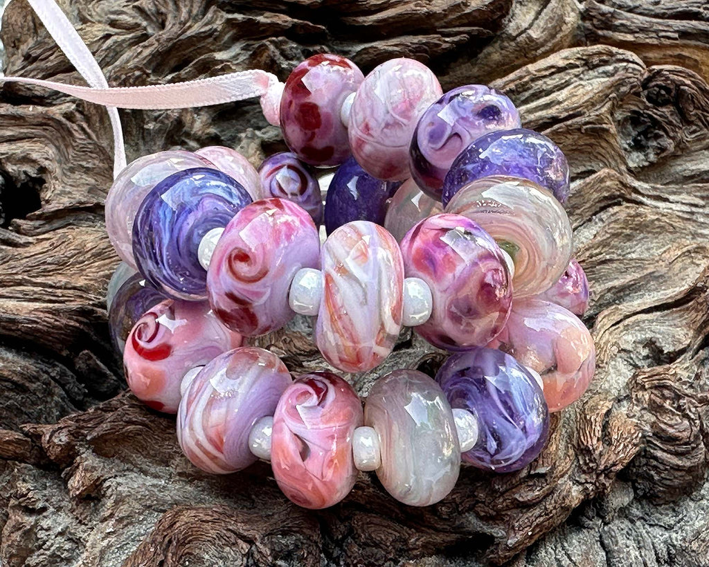 pink purple lampwork beads
