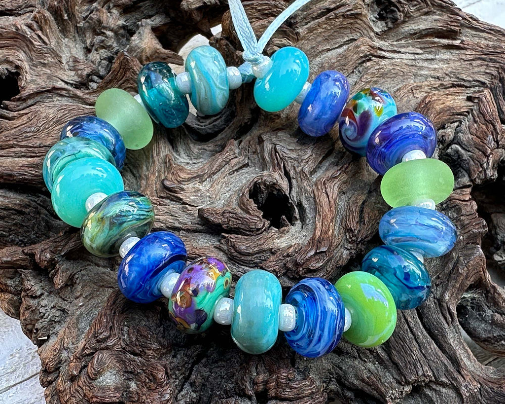 blue green lampwork beads