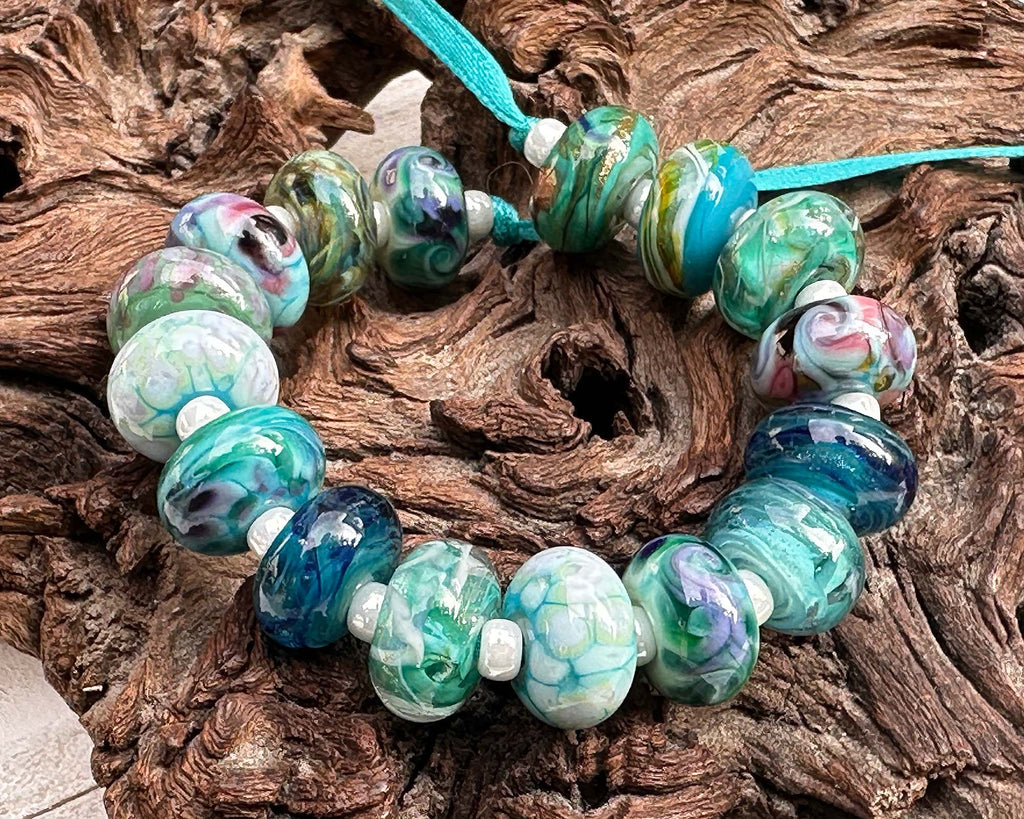 green lampwork beads