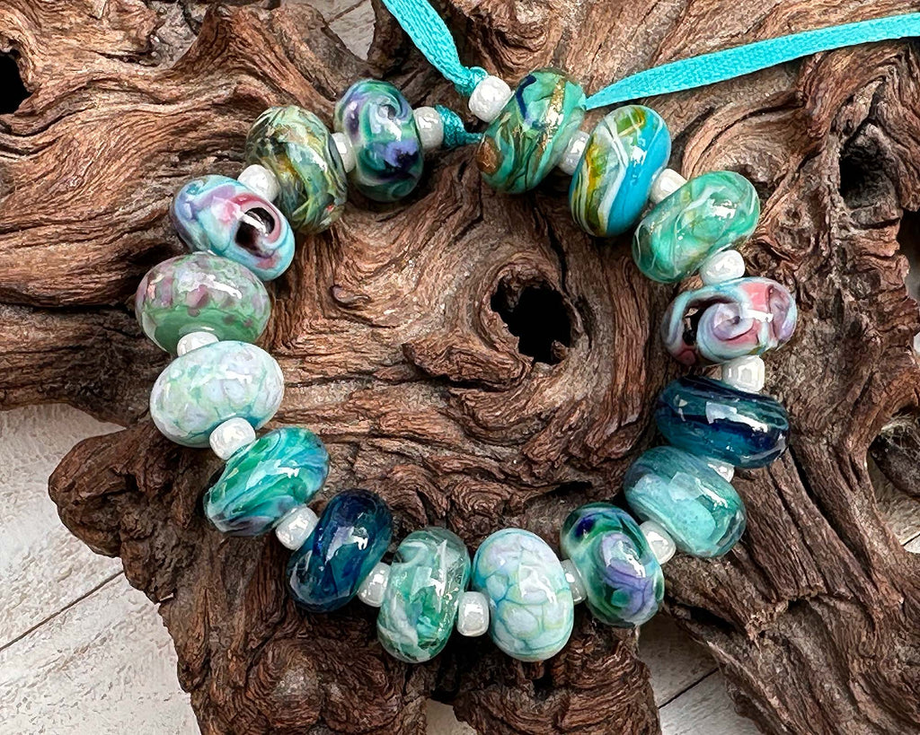 green lampwork beads