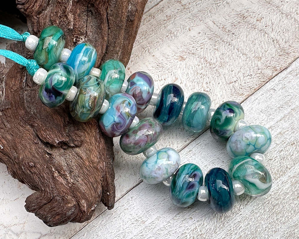green lampwork beads
