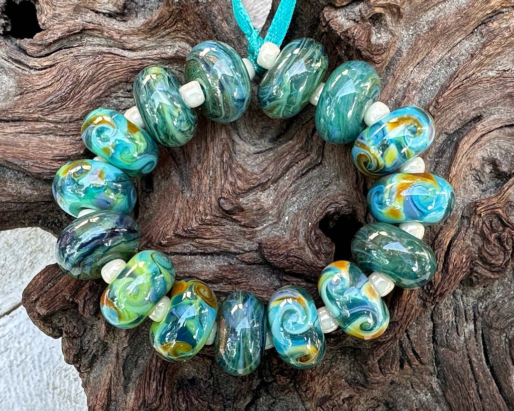 green lampwork beads