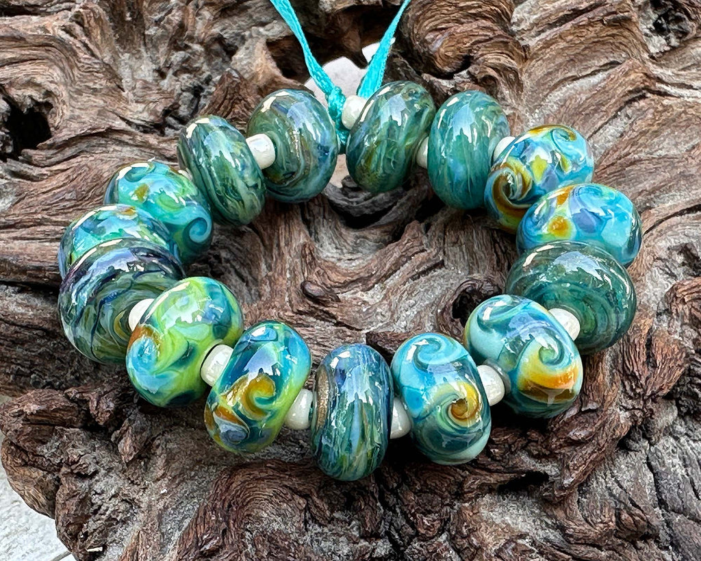 green lampwork beads