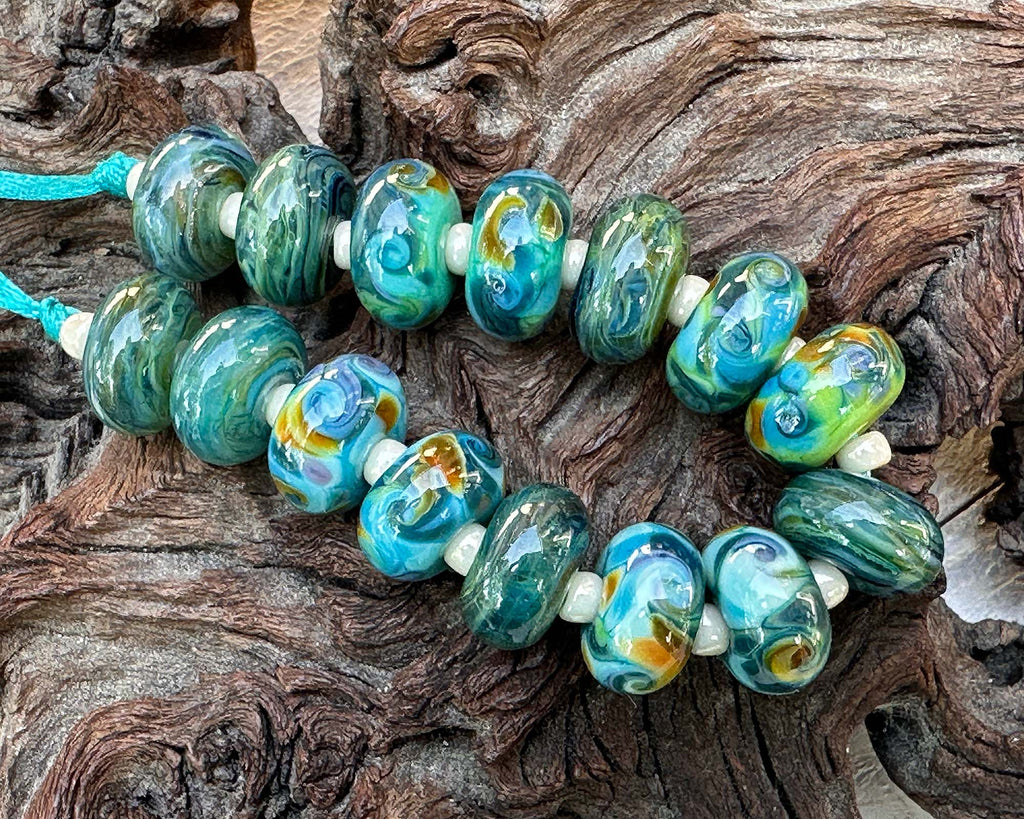 green lampwork beads