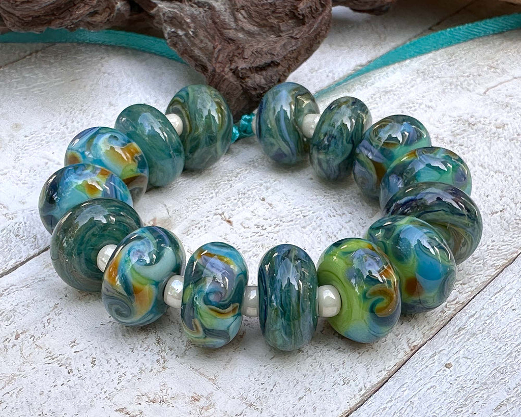 green lampwork beads