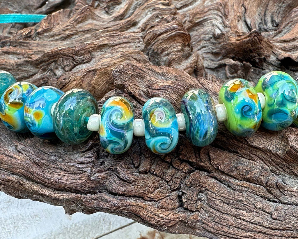 green lampwork beads