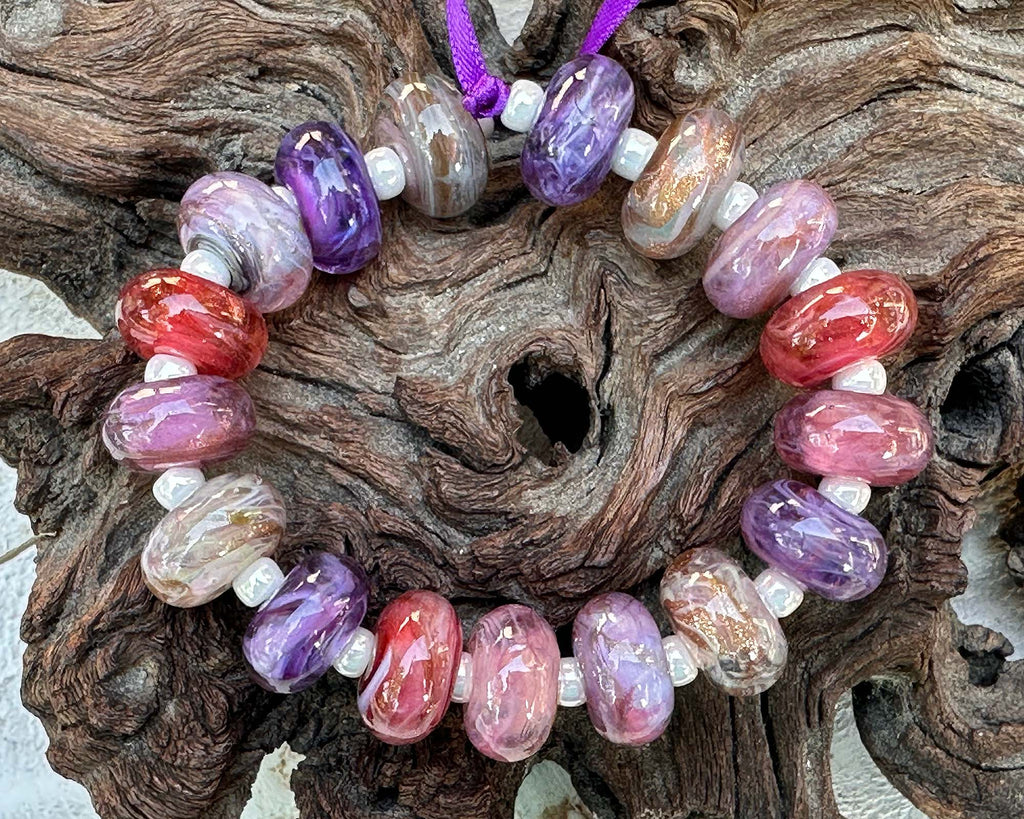 purple pink lampwork beads