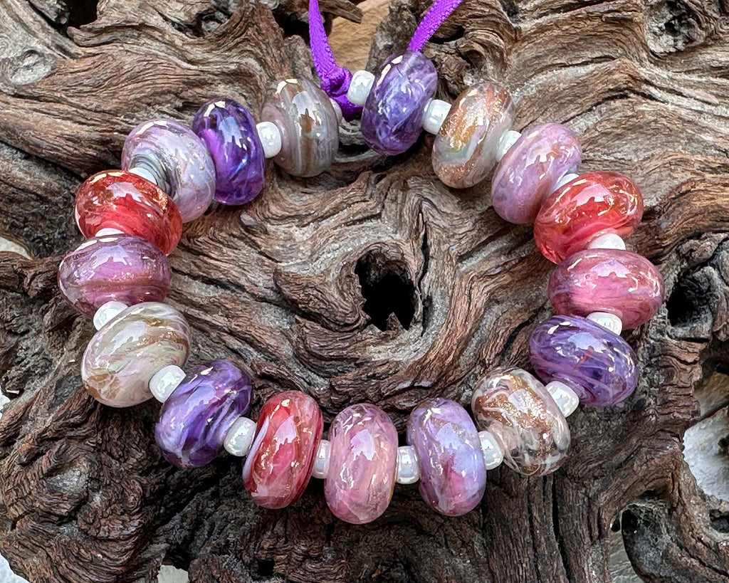 purple pink lampwork beads