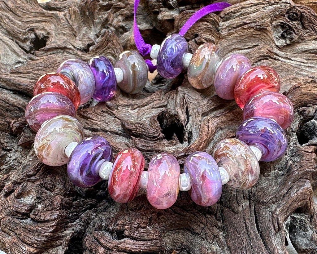 purple pink lampwork beads