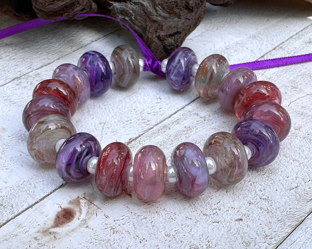 purple pink lampwork beads