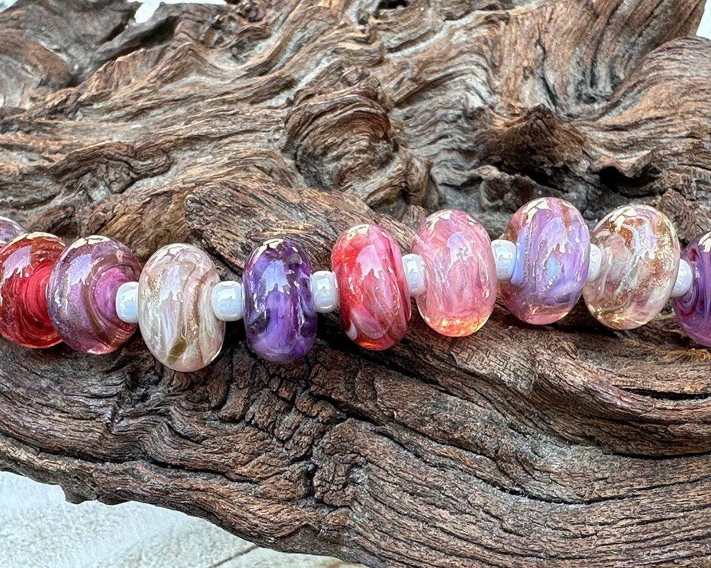 purple pink lampwork beads