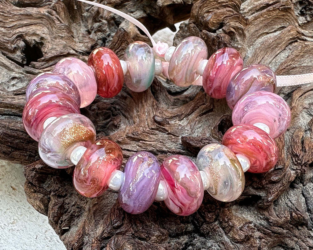 pink lampwork beads