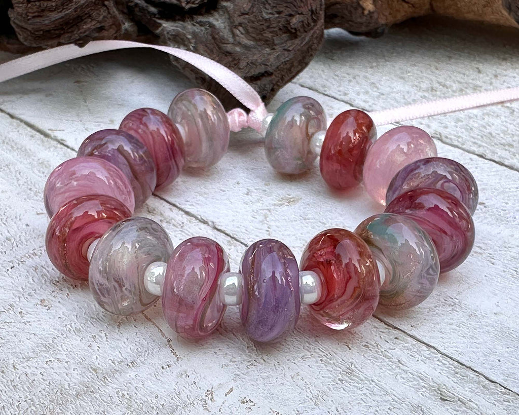 pink lampwork beads