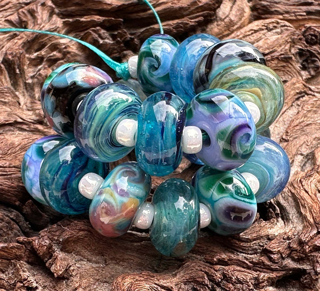 blue lampwork beads