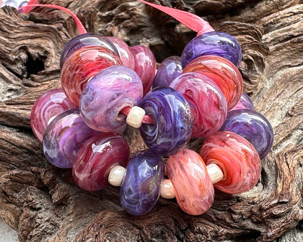 purple pink lampwork beads