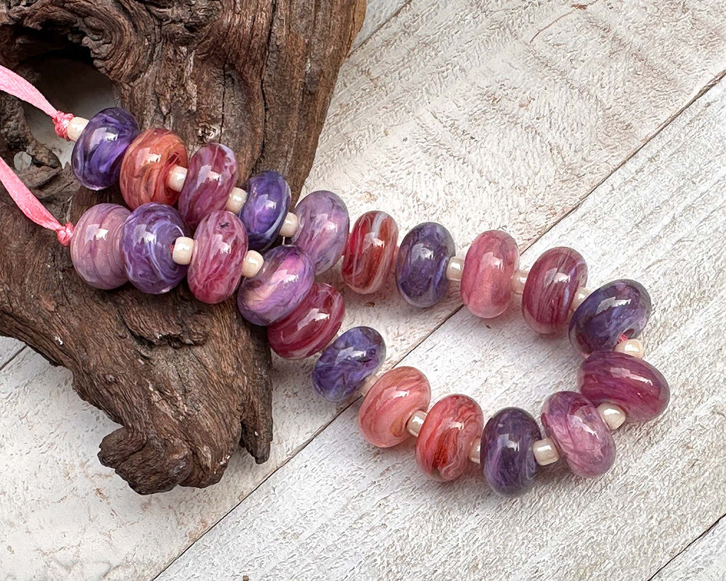 purple pink lampwork beads