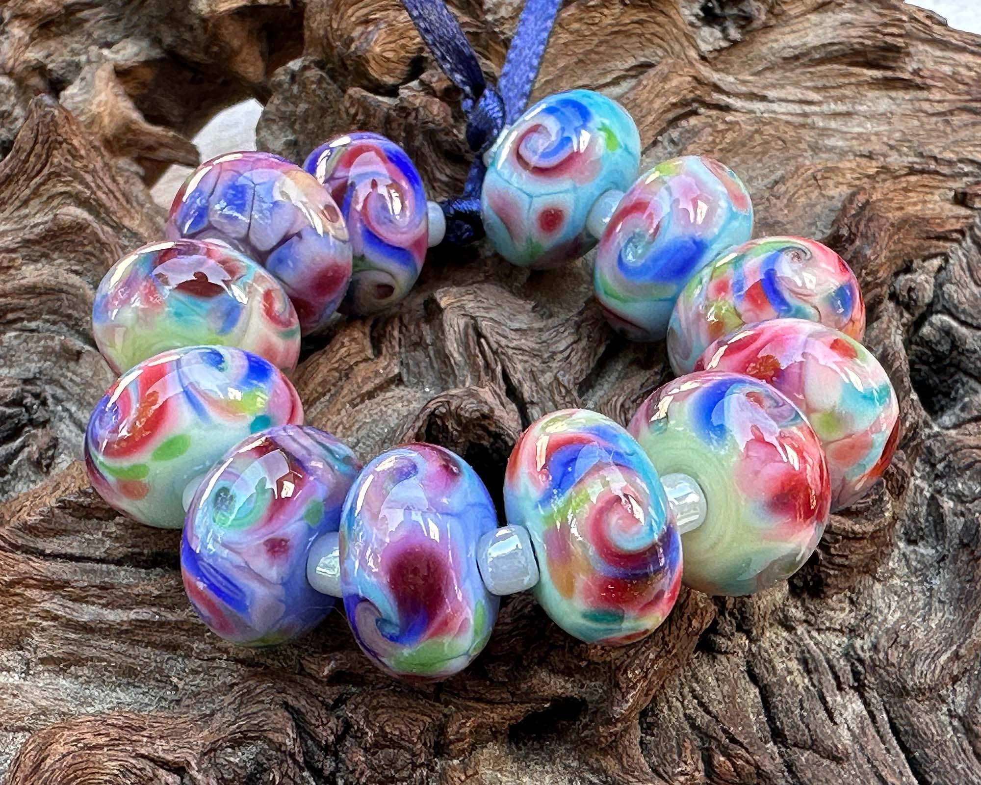 Garden Party Swirls Lampwork Beads Set SRA SWCreations