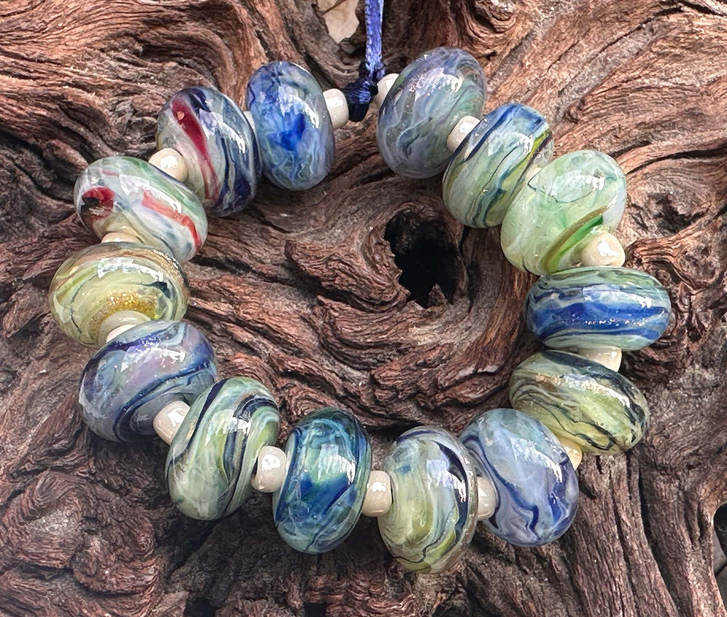 green blue lampwork beads