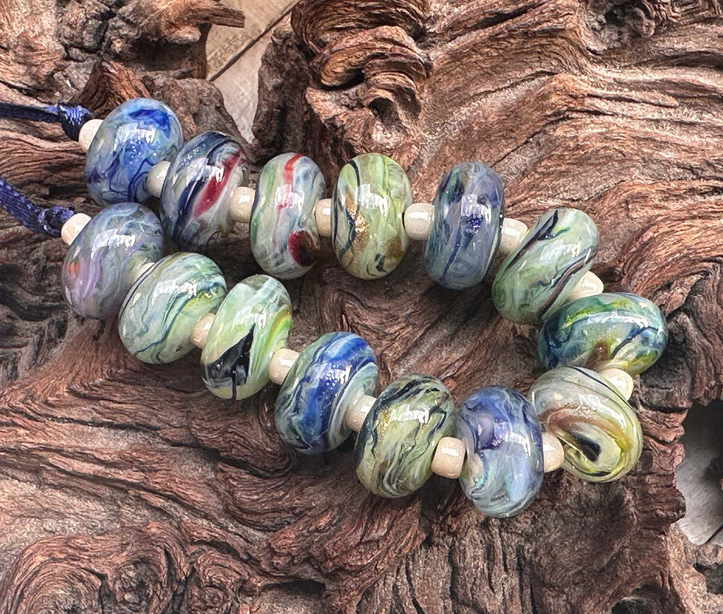 green blue lampwork beads