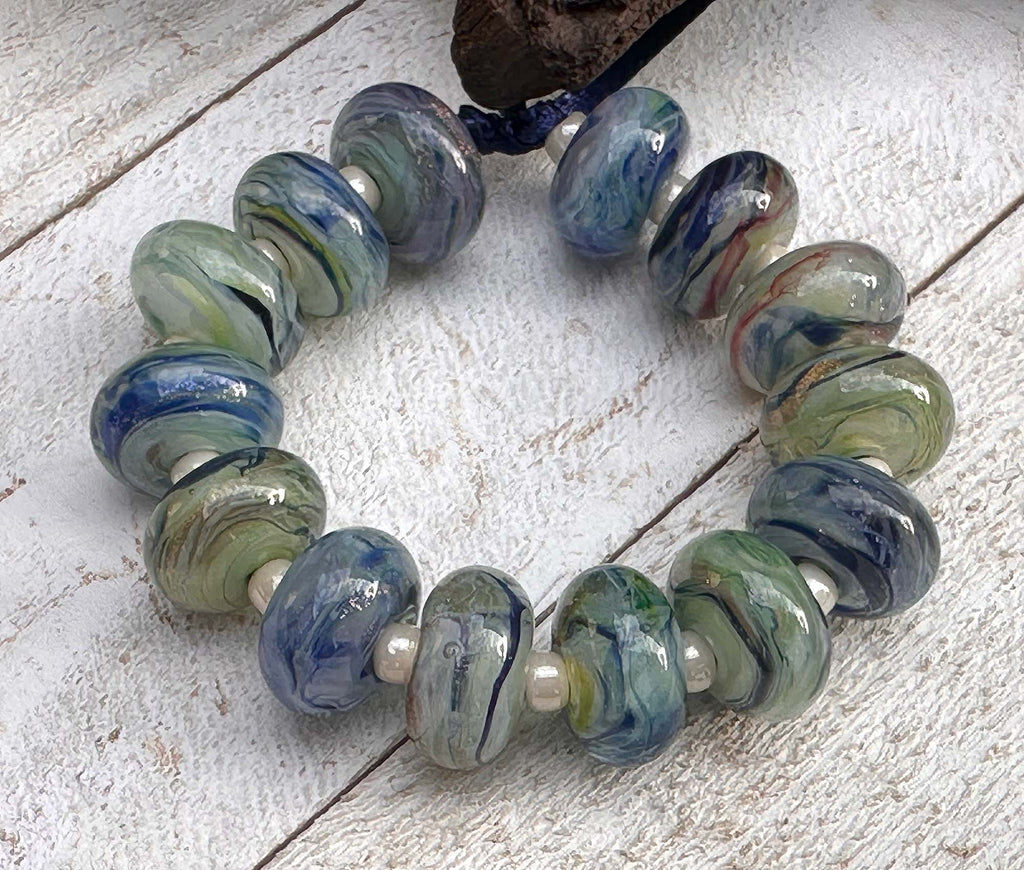 green blue lampwork beads