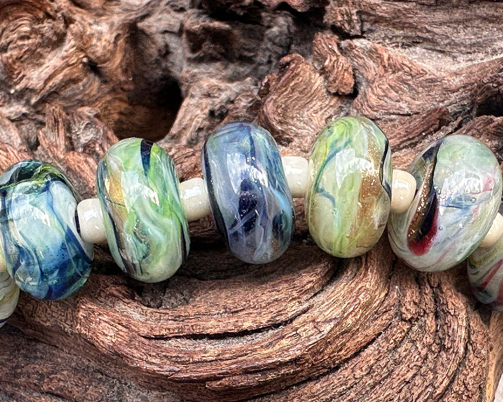 green blue lampwork beads