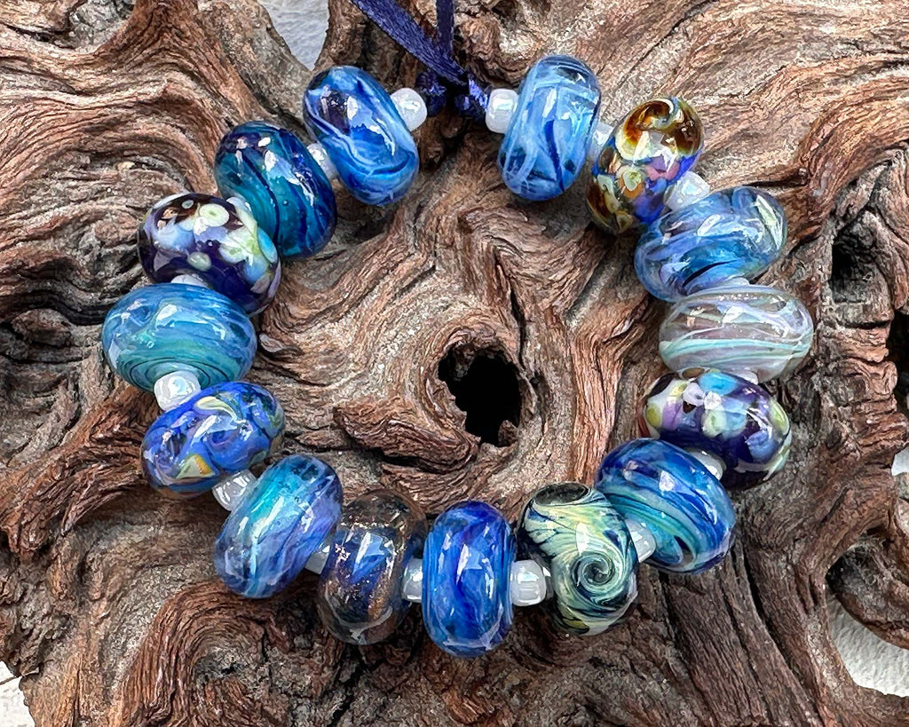 blue lampwork beads