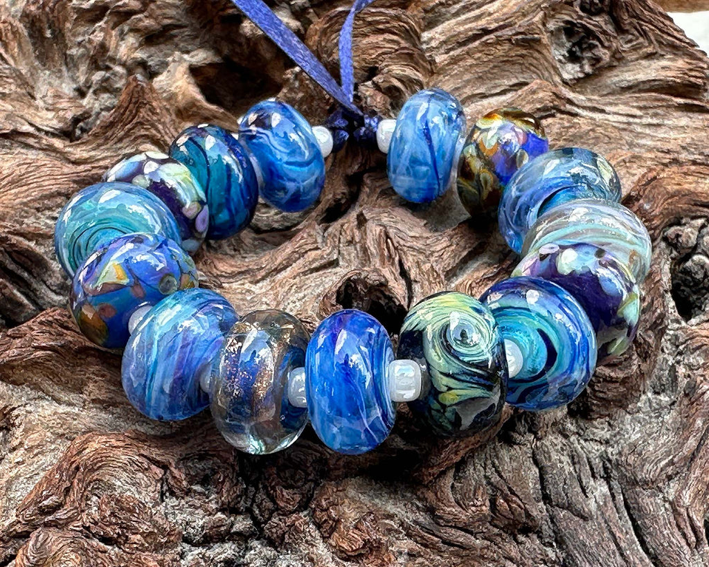 blue lampwork beads