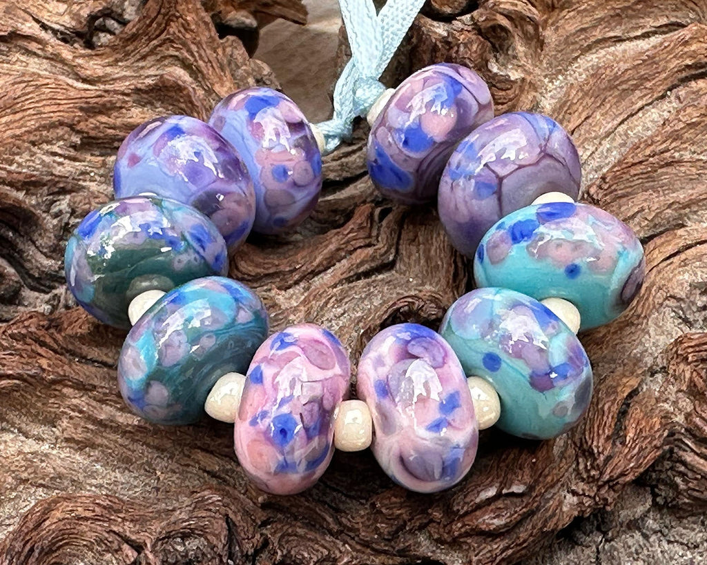 purple pink lampwork beads