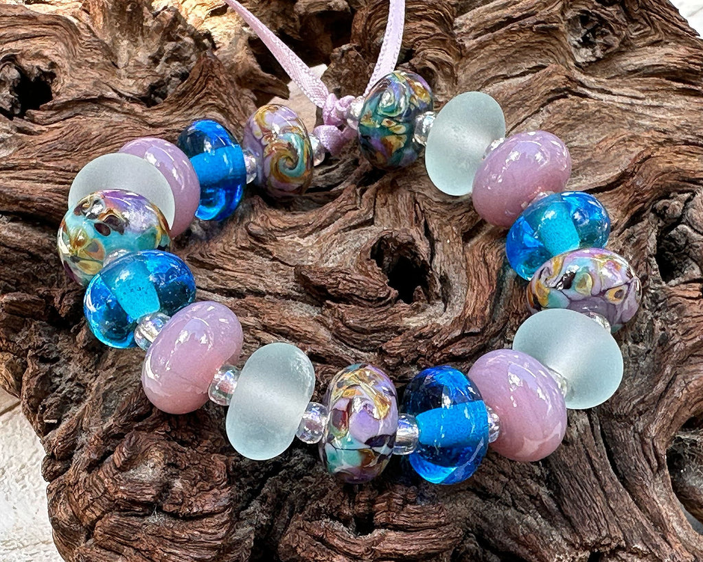 blue purple lampwork beads