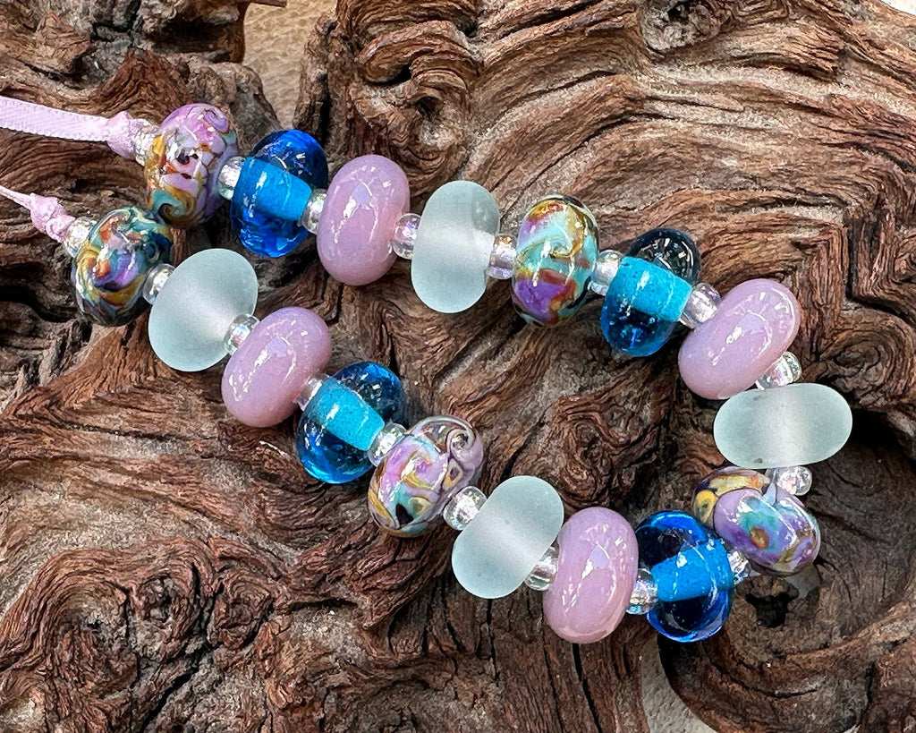 blue purple lampwork beads