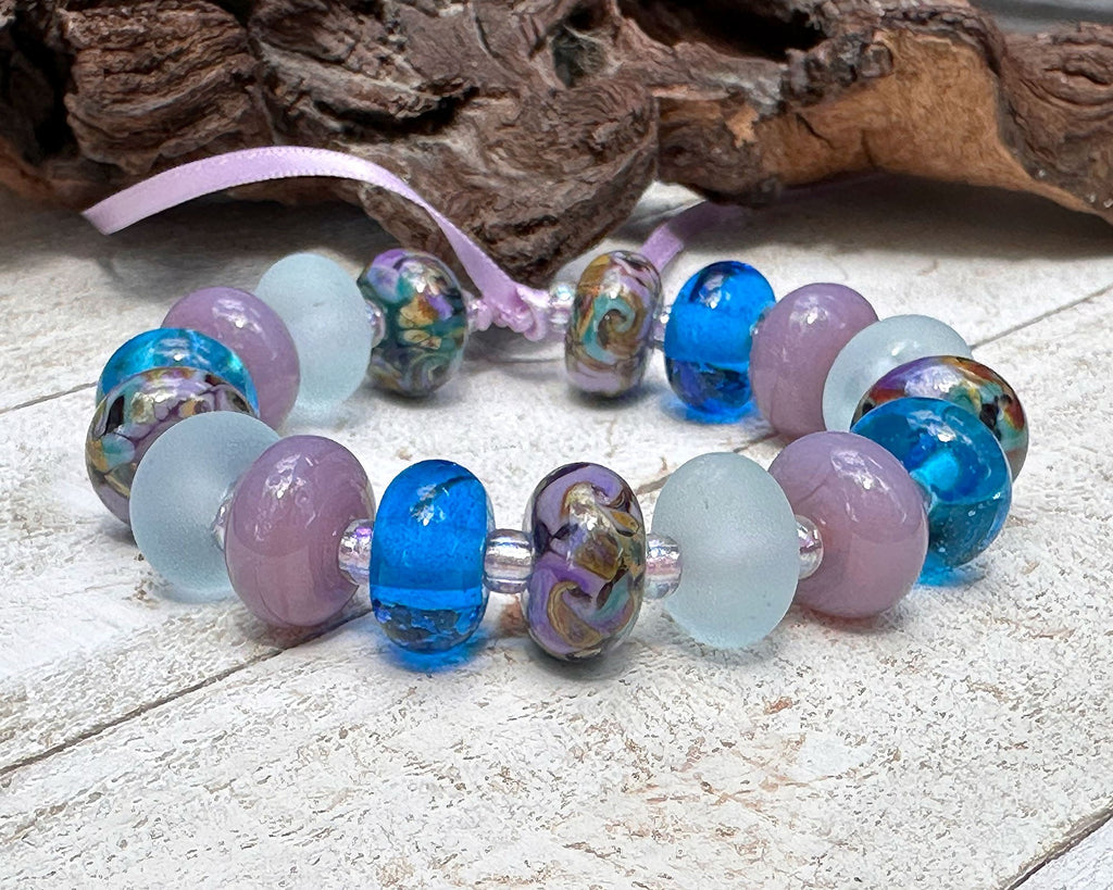 blue purple lampwork beads